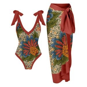 Printed Lace Up Chic One Piece Swimwear High Waist Backless Swimsuit Women Color Elegant Beachwear Push Up Luxury Cover Up